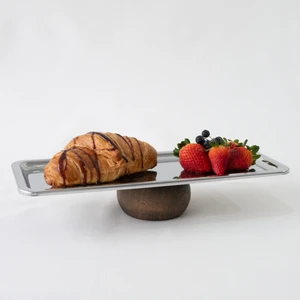 Beige & Stone Ahşap Ayaklı Baton Metal Dekoratif 33 cm Pasta Kek Sunum/servis Tabak Stand