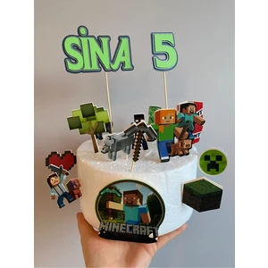 Pixel  Oyun MineCraft Bloklar 3D Cake Topper Doğum Günü Pasta Süsü (15 Parça)