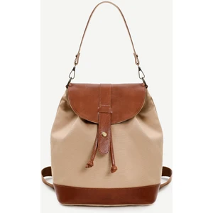 Kapak Detaylı Deri Garnili Canvas Sırt Çantası