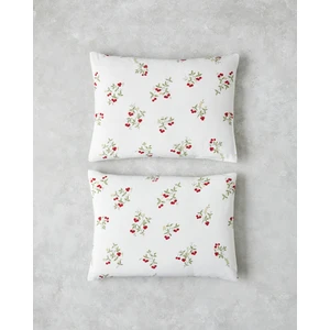 Cherry Blossom Kolay Ütülenir 2'li Yastık Kılıfı 50X70 cm Beyaz - Kırmızı