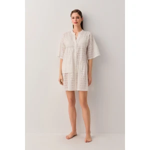 Aysha Kadın Kısa Plaj Elbisesi %100 Viskon Beyaz Desen ile Yazın Keyfini Çıkarın
