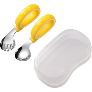 316L Paslanmaz Çelik Dirsek Kaşık ve Çatal Kısa Saplı Çocuk Sofra Takımı Kendi Kendine Beslenme Eğitimi Çatal Kaşık Yemeyi Öğren Özel Kaşık (Yurt Dışından)