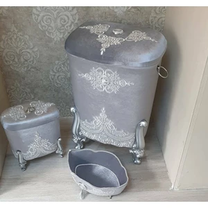 Asil Home Elegance Ipek Kadife 3lü Kirli Çamaşır Sepeti Banyo Seti AS329