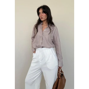 Camel Çizgili Kadın Gömlek MG2410