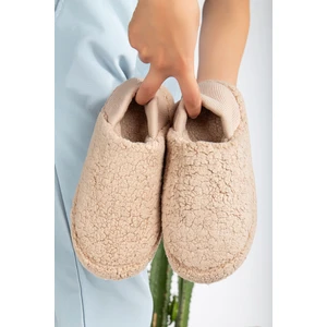 Kuzu Kumaş Yünlü Sessiz Taban Lastikli Kadın Ev Ayakkabısı Ev Botu Panduf