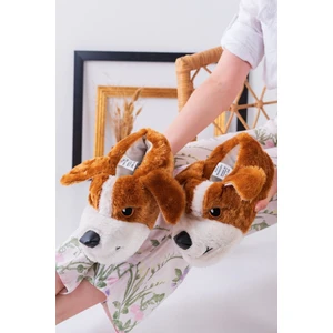 Köpek Figürlü Pudra Peluş Panduf Ev Pandufu