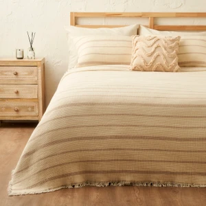 Bella Maison %100 Pamuk Bahama Müslin Dolgulu Çok Amaçlı Çift Kişilik Yatak Örtüsü Seti Krem (230x250 cm)