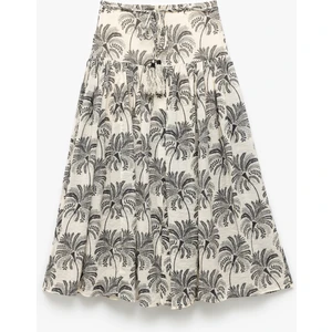 Viskon Kumaş Pamuk Astarlı Beli Bağlamalı Floral Desenli Midi Kloş Etek