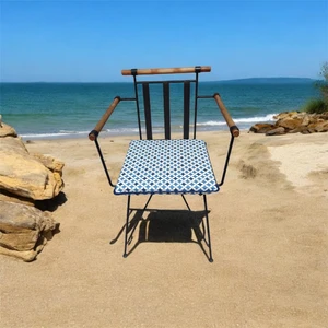 40*40 Duck Kumaş Mavi Geometrik Desenli 4  cm  Lik Sandalye Minderi