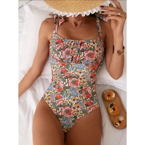 Kare Yaka Büzgülü Desenli Mayo