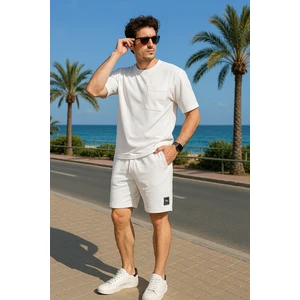 Oversize Krep Kumaş Beyaz Renk Şortlu Takım