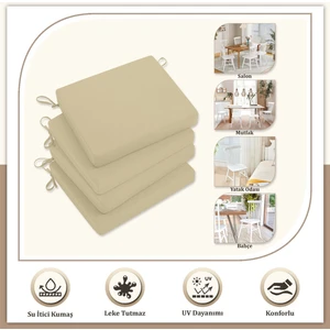 Canvas 4'lü Açık Bej Sıvı Geçirmez Leke Tutmaz Fermuarlı Bağcıklı Sandalye Minderi 40 x 40 cm