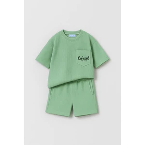 Unisex Çocuk Pamuklu Gri La'ciel Yazılı T-shirt ve Şort Takım - Gofre Dokulu