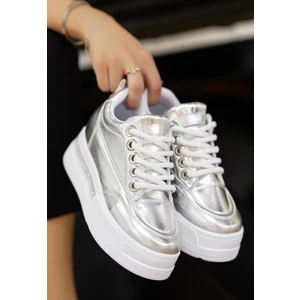 Lulu Gümüş Rugan Bağcıklı Spor Ayakkabı