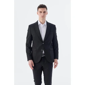 Siyah Slim Fit Mono Yaka Çift Yırtmaç Ceket