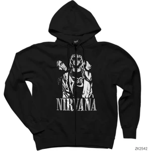 Nirvana Group Siyah Fermuarlı Kapşonlu Sweatshirt