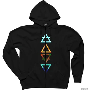 Elemantal Üçgen Siyah Fermuarlı Kapşonlu Sweatshirt