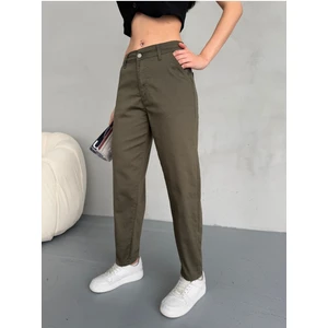Yüksek Bel Likralı Esnek Mom Pantolon