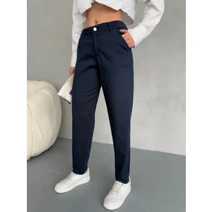 Yüksek Bel Likralı Esnek Mom Pantolon