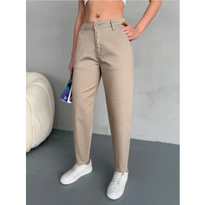 Yüksek Bel Likralı Esnek Mom Pantolon