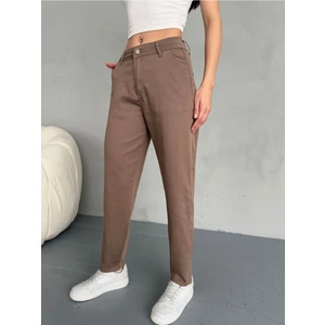 Yüksek Bel Likralı Esnek Mom Pantolon