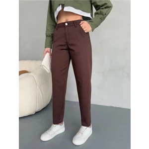 Yüksek Bel Likralı Esnek Mom Pantolon