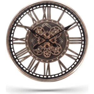 Premium Serisi Antik Eskitme Şeffaf Kadranlı Döner Çarklı 50 Santimetre Ev ve Ofis Duvar Saati  Roma Rakamlı Bronz