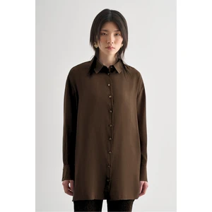 Yan Düğme Detaylı Premium Modal Kahverengi Tunik