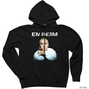 Eminem Cuff Siyah Fermuarlı Kapşonlu Sweatshirt