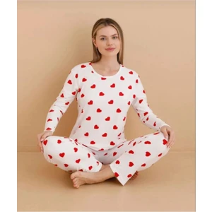 Heart Desen Mevsimlik Viskon Penye Kadın Pijama Takımı-Kalp Desen-Alt Üst Takım -Özel Viskon Kumaş
