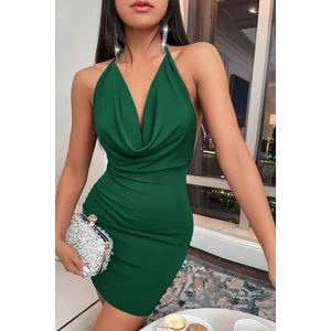 Yeşil Sırt Dekolteli Mini Elbise