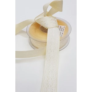 Krem Dantel Desen Baskılı Grogren Kurdele 2,5cm