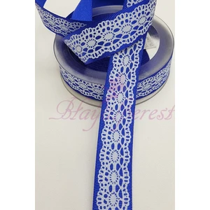 Saks Mavi Dantel Desen Baskılı Grogren Kurdele 2,5cm