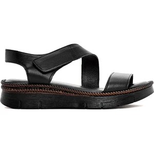 Kadın Siyah Bantlı Deri Comfort Sandalet 25SFD321218