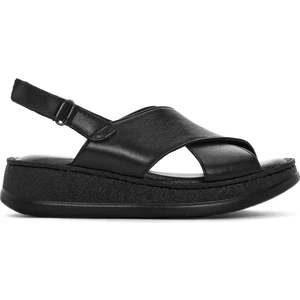 Kadın Siyah Bantlı Kalın Tabanlı Deri Comfort Sandalet 25SFD321718