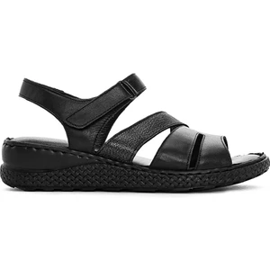 Kadın Siyah Bantlı Deri Comfort Sandalet 25SFD321814