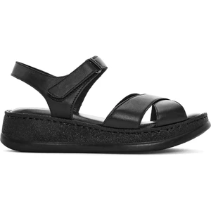 Kadın Siyah Kalın Tabanlı Deri Comfort Sandalet 25SFD321618