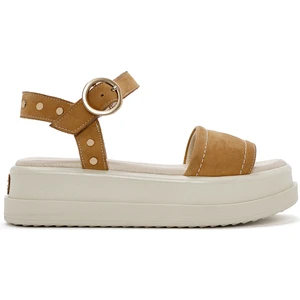 Kadın Taba Bilekten Tokalı Kalın Tabanlı Nubuk Deri Sandalet 25SFD2015V3