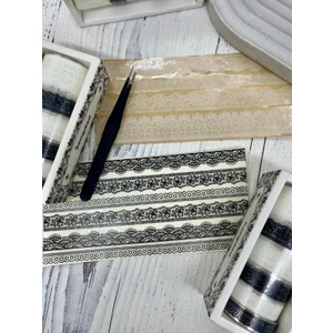 Floaty Lace Dantel Temalı Siyah ve Beyaz Tonlar 6’lı Washi Bant Set (6*2m)/Masking Tape/Desenli Bant/Sticker/Çıkartma