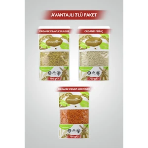 White Organic Organik Kırmızı Mercimek+Organik Pirinç+Organik Pilavlık Bulgur Bakliyat Seti