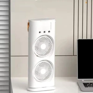 2 Fanlı Vantilatör Buharlı Fan -Şarjlı, Kompakt,ayarlanabilir , Kumandalı , Soğutucu Fan ,buharlı Nemlendirici, Eşsiz Tasarım, Hız Seçenekleri , LED Aydınlatma,  Gece Lambası