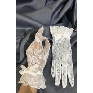 Hayalperest Boncuk Beyaz Dantel ve Fiyonklu Eldiven
