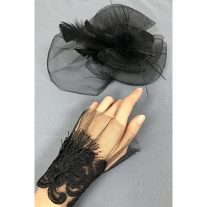 Siyah Vualet Şapka ve Bileklik Aksesuar