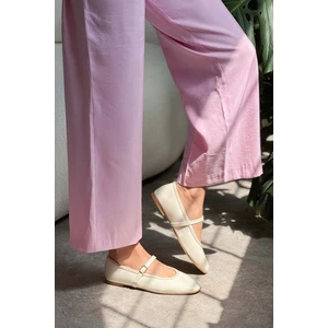 Jeremi Bej Kırışık Mat Kemer Detay Düz Taban Kadın Babet