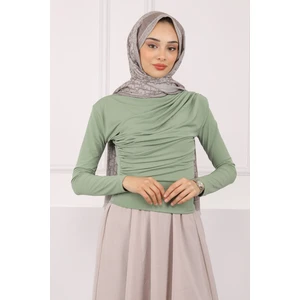 İmaj Butik Açık Haki Balıkçı Yaka Drapeli Sandy Bluz