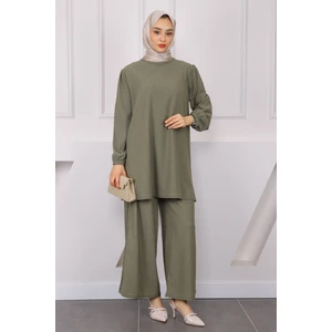 İmaj Butik Haki Bürümcük Tunik Pantolonlu Takım