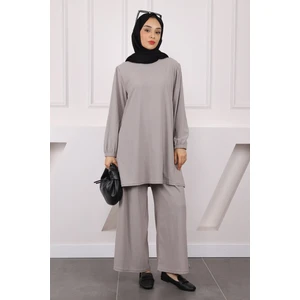 İmaj Butik Gri Bürümcük Tunik Pantolonlu Takım