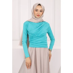 İmaj Butik Açık Yeşil Balıkçı Yaka Drapeli Sandy Bluz