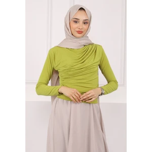 İmaj Butik Yağ Yeşili Balıkçı Yaka Drapeli Sandy Bluz