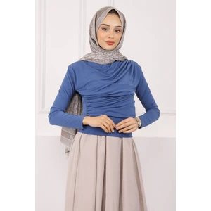 İmaj Butik İndigo Balıkçı Yaka Drapeli Sandy Bluz